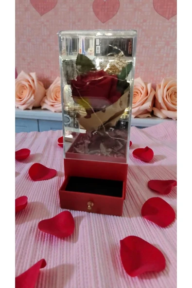 FAMEMUS ACCESSORY Sevgililer Gününe Özel Çekmeçeli yüzük koyulan Led ışıklı gül buket boyut:22cm ürün görseli 1