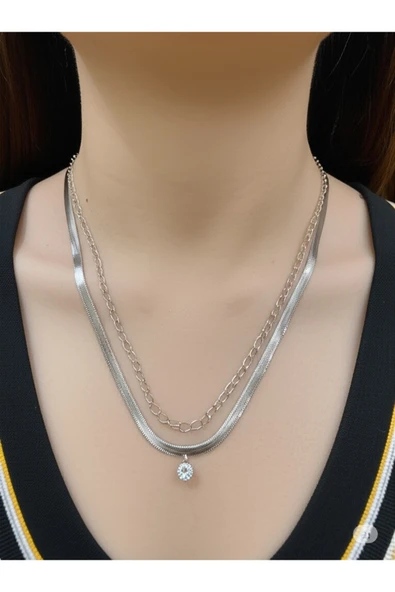 FAMEMUS ACCESSORY Modern Zincir Kadın Kolye - Taş Detaylı ürün görseli 1