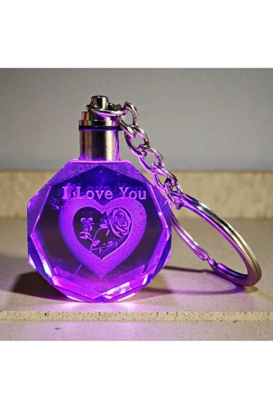 FAMEMUS ACCESSORY Sevgililer Gününe Özel Kalpli I LOVE YOU yazan RGB ışıklı Anahtarlık ürün görseli 1