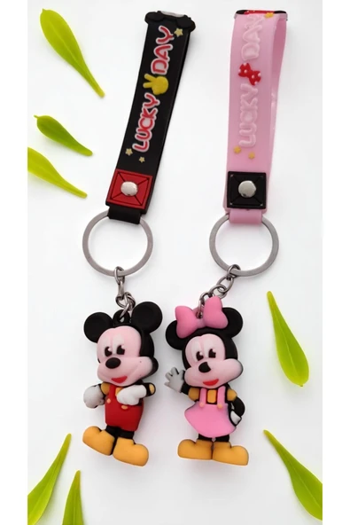 FAMEMUS ACCESSORY 2 li Sevimli Karakter Anahtarlık Seti – Mickey & Minnie, Silikon Askı ve Çanta Aksesuar ürün görseli 1