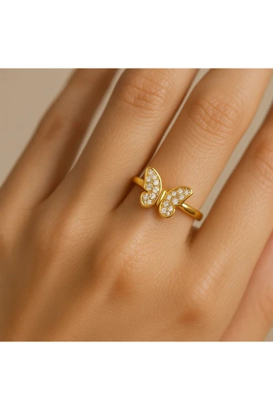 FAMEMUS ACCESSORY Kelebek Zarafeti Ayarlanabilir Çelik Yüzük ürün görseli 1
