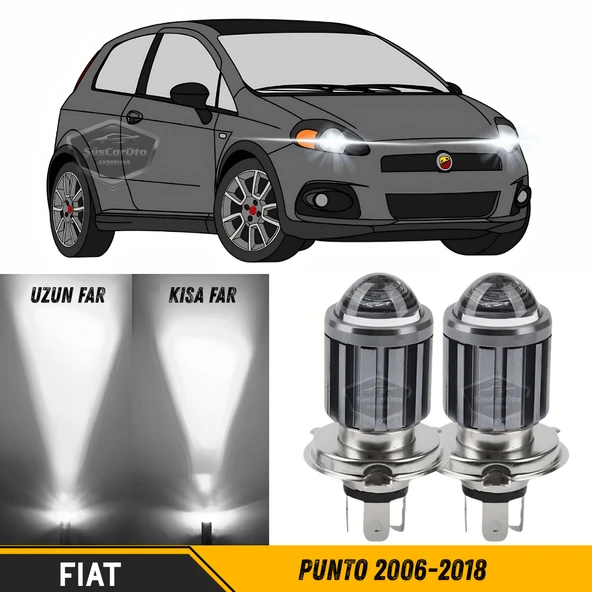 Fiat Punto 2006-2018 Uyumlu Mercekli Far Ampulü Led Xenon Beyaz Renk Far Şimşek Etkili CSP Led Lamba Uzun Kısa 2 Adet Takım ürün görseli 1