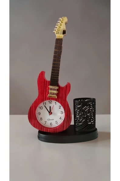 FAMEMUS ACCESSORY Dekoratif Biblo Çok Şık Kalemlikli Hediyelik Gıtar Saat Ürün Boyut:25*13cm ürün görseli 1