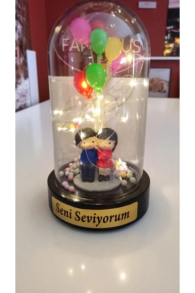 FAMEMUS ACCESSORY Seni Seviyorum Balonlu Biblolu Fanus Led Işıklı Boyut 20 cm ürün görseli 1
