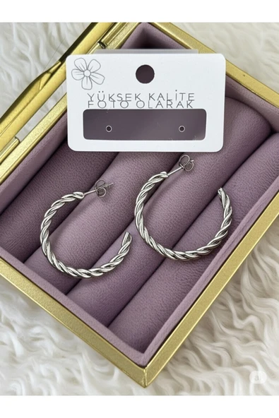 FAMEMUS ACCESSORY Burgu Desenli Çelik Halka Küpe ürün görseli 1