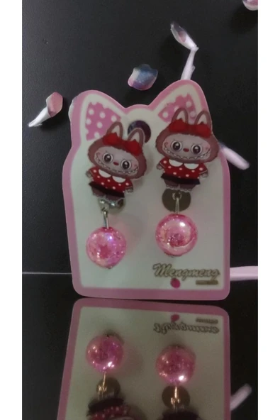 FAMEMUS ACCESSORY Sevimli Labubu Figür İçi Simli Sallantılı Boncuk Klipsli ürün görseli 1