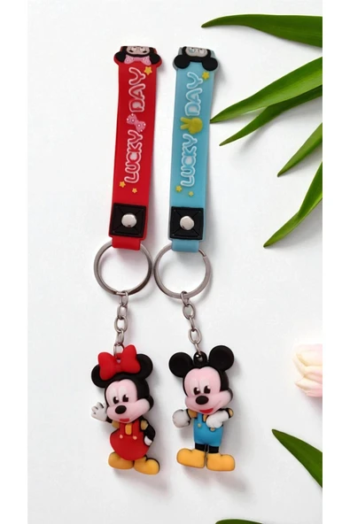 FAMEMUS ACCESSORY 2 li Mickey ve Minnie Mouse Temalı Çift Anahtarlık Seti - Silikon Figürlü ve çanta aksesuar ürün görseli 1