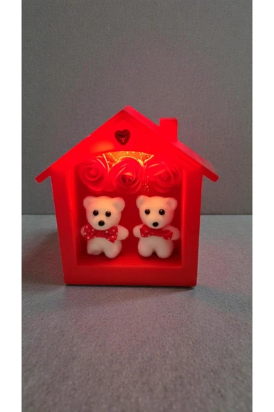 FAMEMUS ACCESSORY Sevgililer Gününe Özel Ayıcıklı Güllü Işıklı ve Müzikli Biblo boyut:17,5cm*12 cm ürün görseli 1