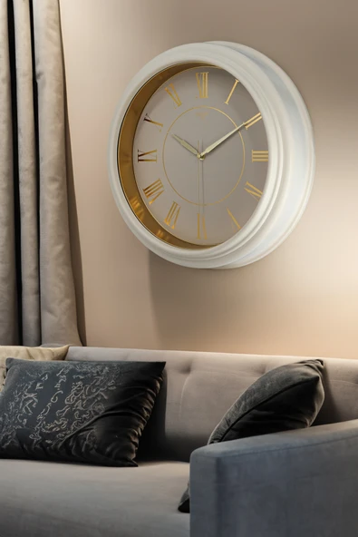 Galaxy Premium Duvar Saati Gold Kasa Krem Çerçeve Roma Rakamlı 45 Cm. ürün görseli 1