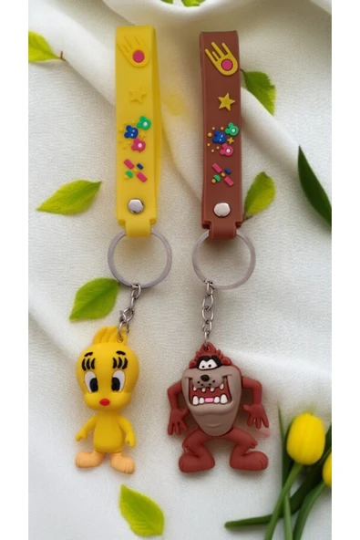 FAMEMUS ACCESSORY 2 li Büyükboy Looney Tunes Tazmanya Canavarı ve Tweety Anahtarlık Seti –Silikon Anahtarlık ürün görseli 1