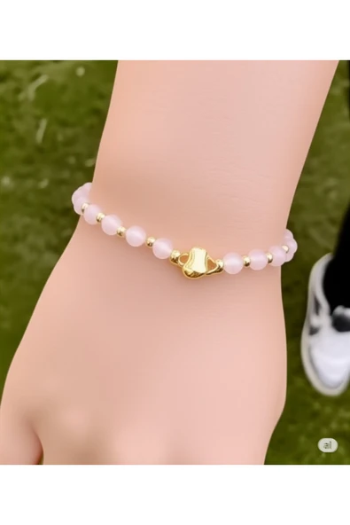 FAMEMUS ACCESSORY Kalpli Pembe Doğal Taş Bileklik ürün görseli 1
