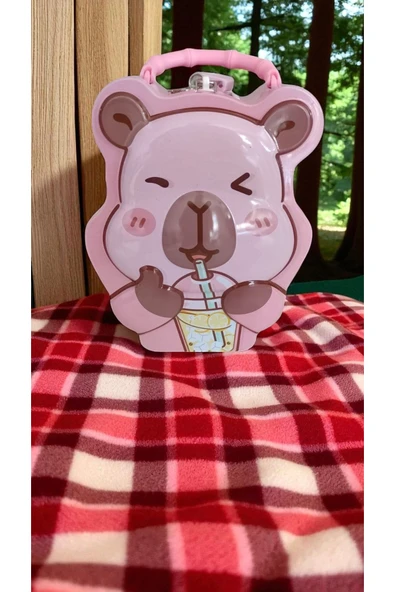 FAMEMUS ACCESSORY Sevimli Capybara Kilitli Metal Kumbara PEMBE 20 cm Şeffaf Kutulu ürün görseli 1