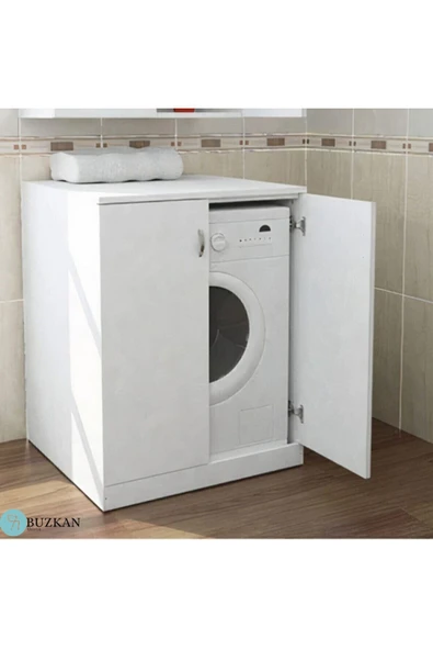 Buzkan Mobilya %100 Mdf Çamaşır Makinesi Dolabı Beyaz.parlak beyaz ürün görseli 1