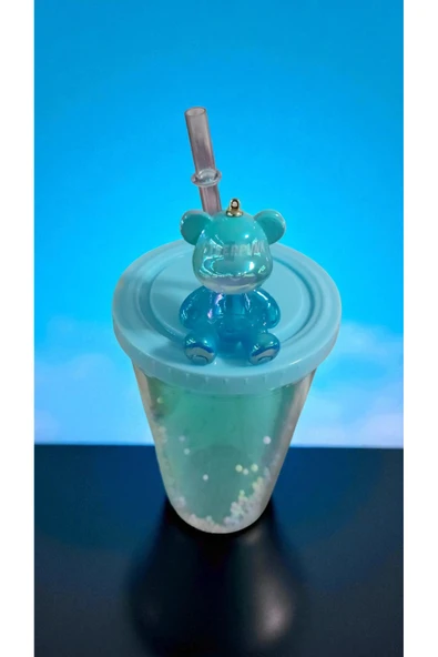 FAMEMUS ACCESSORY Ayıcıklı Işıksız Model Pipetli Matara Bardak ürün görseli 1