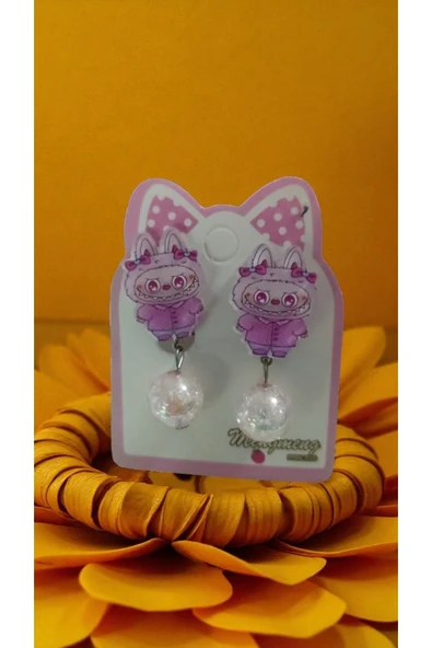 FAMEMUS ACCESSORY Sevimli Labubu Figür İçi Simli Sallantılı Boncuk Klipsli ürün görseli 1