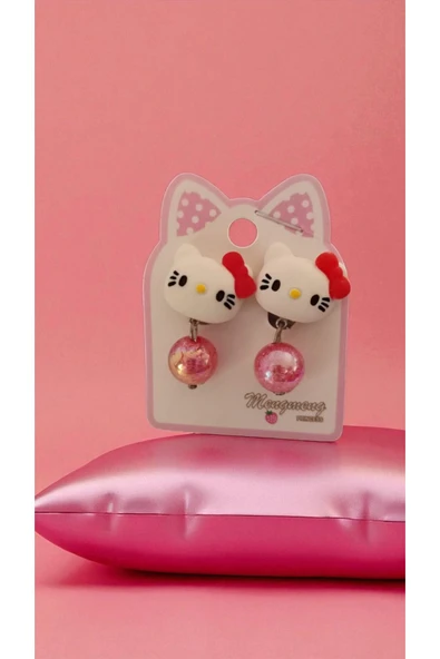 FAMEMUS ACCESSORY Sevimli Hello kitty Figür İçi Simli Sallantılı Boncuk Klipsli ürün görseli 1