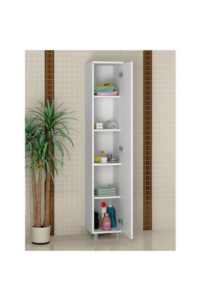 Buzkan Mobilya Gökberk Gb-2000 5 Raflı Tek Kapaklı Banyo Dolabı Beyaz ürün görseli 1