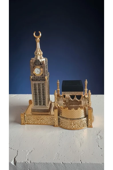 FAMEMUS ACCESSORY Zirkon Taşlı Kale Duvarlı Kabe/Zemzem Kulesi Biblo & Saat 23*26 cm ürün görseli 1