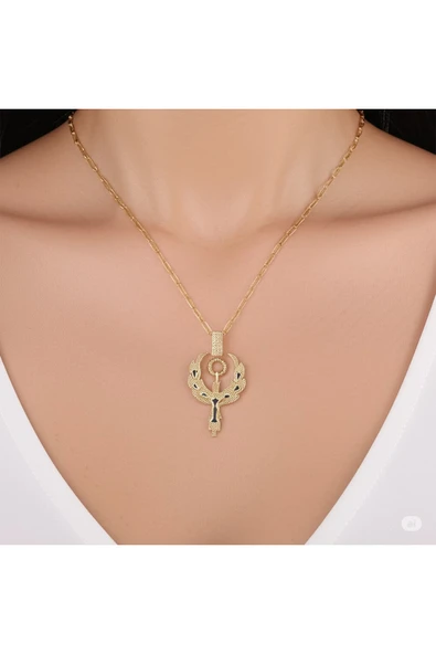 FAMEMUS ACCESSORY Çelik Gold Renk Zirkon Taşlı Anka Kuşu Model Kadın Kolye ürün görseli 1