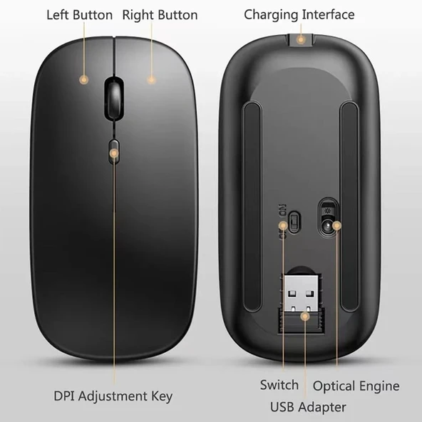 Kablosuz Sessiz Mouse – Ergonomik Wireless Mouse - Resim 6