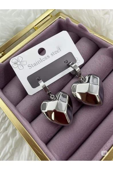 FAMEMUS ACCESSORY Mozaik Kalp Sallantılı Halka Çelik Küpe ürün görseli 1