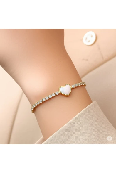 FAMEMUS ACCESSORY Opal Kalp Taşlı Zirkon Bileklik ürün görseli 1