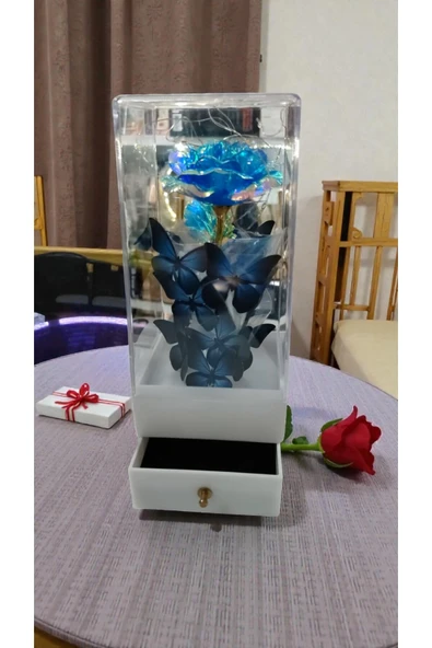 FAMEMUS ACCESSORY Sevgililer Gününe Özel Çekmeçeli yüzük koyulan Led ışıklı gül buket boyut:22cm ürün görseli 1