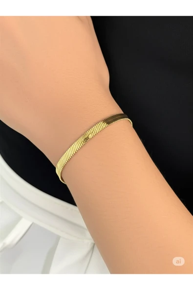 FAMEMUS ACCESSORY Çelik Gold Yassı Zincir Bileklik ürün görseli 1