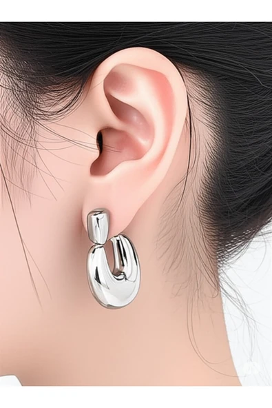 FAMEMUS ACCESSORY Halka Kombinli Mini Sallantılı Çelik Küpe ürün görseli 1