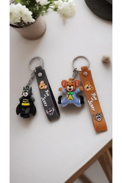 FAMEMUS ACCESSORY 2Li Set Sevimli Tom ve Jery Karakter Figürlü Anahtarlık Çanta Aksesuarı ürün görseli 1