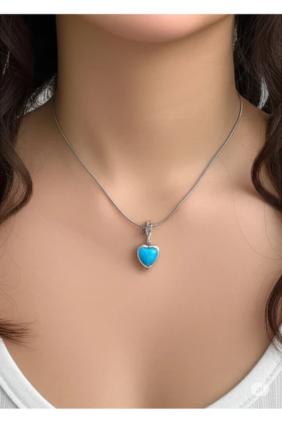 FAMEMUS ACCESSORY Çelik Mavi Kalp Orb Kolye ürün görseli 1