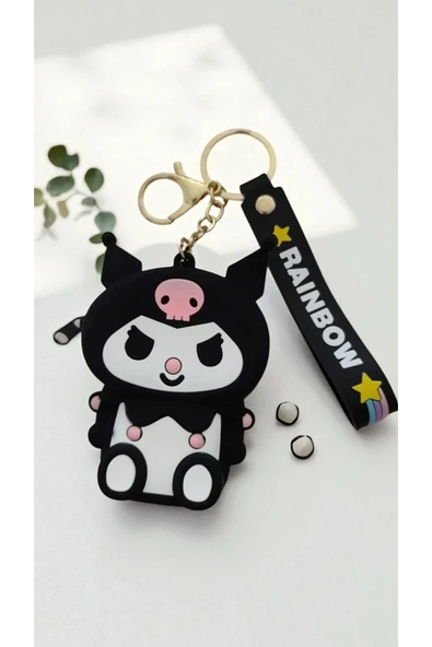 FAMEMUS ACCESSORY Sevimli Kuromi Tasarımlı Silikon Anahtarlıklı Mini Cüzdan - Rainbow Askılı ürün görseli 1