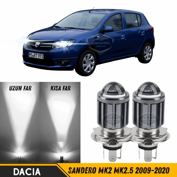 Dacia Sandero Mk2 Mk2.5 2009-2020 Uyumlu Mercekli Far Ampulü Led Xenon Beyaz Renk Far Şimşek Etkili CSP Led Lamba Uzun Kısa 2 Adet Takım ürün görseli 1