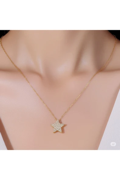 FAMEMUS ACCESSORY Çelik Gold Renk Zincir Zirkon Taşlı Yıldız Model Kadın Kolye ürün görseli 1