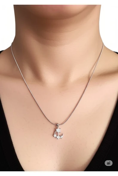 FAMEMUS ACCESSORY Zirkon Taşlı Ay Yıldız Kadın Kolye ürün görseli 1