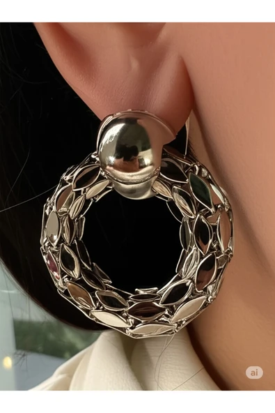 FAMEMUS ACCESSORY Çelik Örgü Halka Küpe - Resim 3