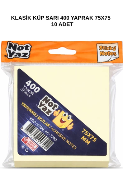 Klasik Küp Not Kağıdı Sarı 400 Yaprak 75x75 mm 10 Adet ürün görseli 1