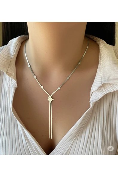 FAMEMUS ACCESSORY Çelik Yıldız Işıltısı Y-Kolye ürün görseli 1