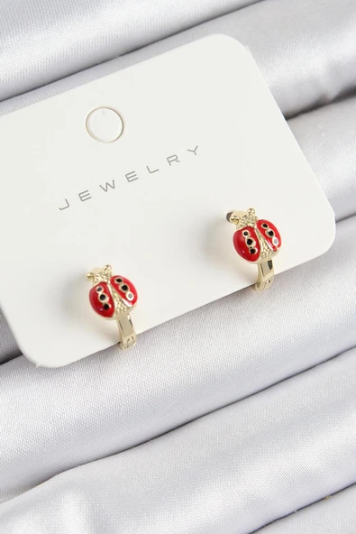 FAMEMUS ACCESSORY Pirinç Uğur Böceği Model Gold Renk Çocuk Küpe ürün görseli 1