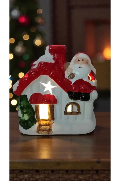 FAMEMUS ACCESSORY Yılbaşı Süs Ev Modelli Işıklı ve Çam şeklinde Biblo Ürün boyut 13*12cm ürün görseli 1