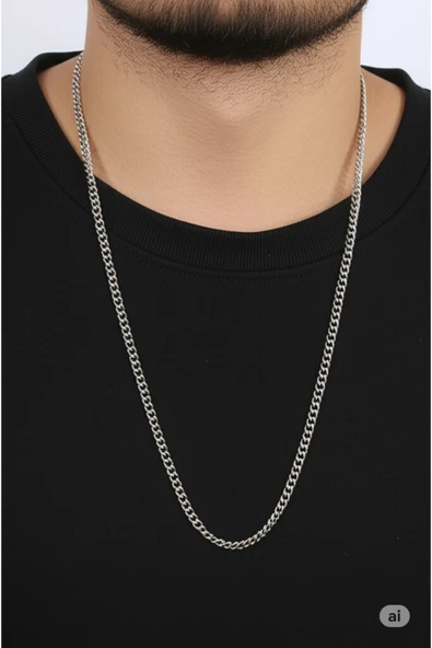 FAMEMUS ACCESSORY Çelik Kalın Zincir Model Gümüş Renk Erkek Kolye ürün görseli 1