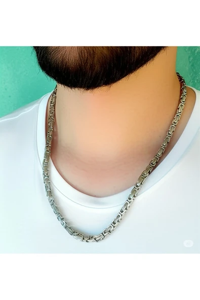 FAMEMUS ACCESSORY Çelik Gümüş Renk Kral Zincir Model Erkek Kolye ürün görseli 1