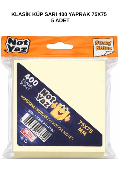 Klasik Küp Not Kağıdı Sarı 400 Yaprak 75x75 mm 5 Adet ürün görseli 1