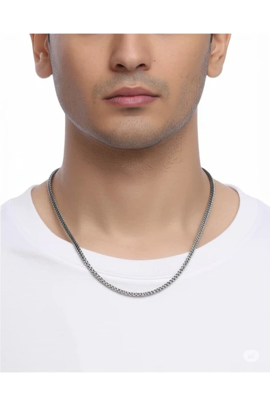 FAMEMUS ACCESSORY Çelik Sık Örme Zincir Model Gümüş Renk Erkek Kolye(1395) ürün görseli 1