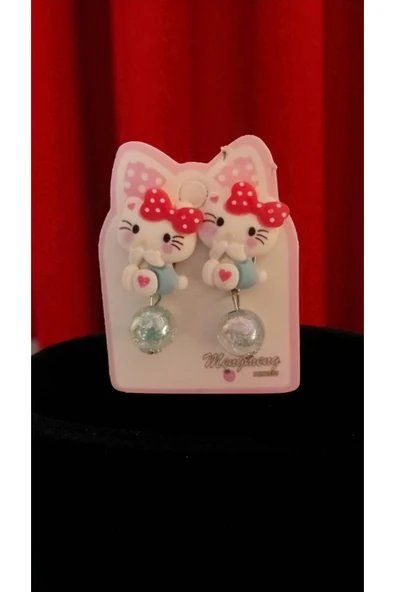 FAMEMUS ACCESSORY Sevimli Hello kitty Figür İçi Simli Sallantılı Boncuk Klipsli ürün görseli 1