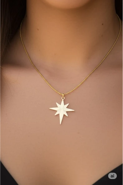 FAMEMUS ACCESSORY Çelik Gold Renk Kutup Yıldızı Kolye ürün görseli 1