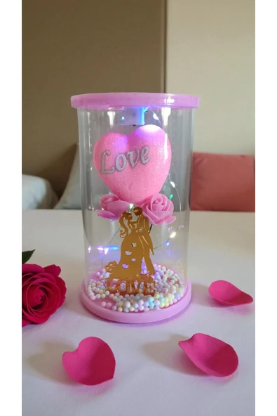 FAMEMUS ACCESSORY Love Kalpli Işıklı Fanus Büyükboy Sevgililer günü ve Doğum Günü Özel ürün görseli 1