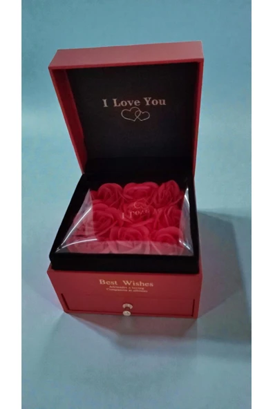 FAMEMUS ACCESSORY Sevgililer Gününe Özel Güllü Çekmeçeli Yüzük Kutusu boyut:11cm*8cm ürün görseli 1