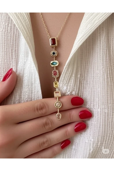 FAMEMUS ACCESSORY Şık Tasarımlı Melis Çelik Kolye. - Resim 3