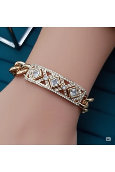 FAMEMUS ACCESSORY Sevgililer ve Özel Günler için Zarif Taş Detaylı Gold Renk Bileklik ürün görseli 1